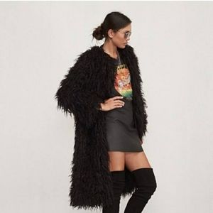 Reformation "Brixton" black faux fur coat.
